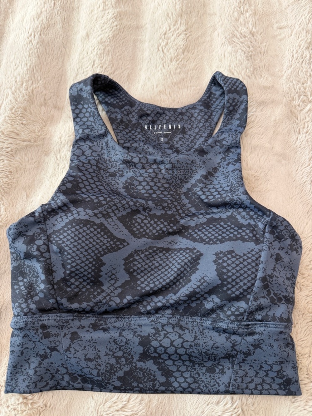 High-Neck Snake-Print Sports Bra in Charcoal - Picture 2 of 7